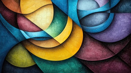 An abstract artwork featuring a composition of colorful shapes with texture and depth, creating a visually engaging and artistic design.