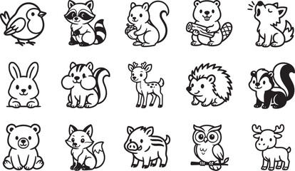 A charming collection of playful forest creatures. Each creature carefully outlined and illustrated, their unique characteristics are accentuated.