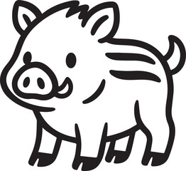 A charming cartoon illustration of a wild boar, showcasing its endearing characteristics. 
