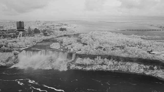 Niagara Falls region captured from above in infrared style highlighting unique textures and light