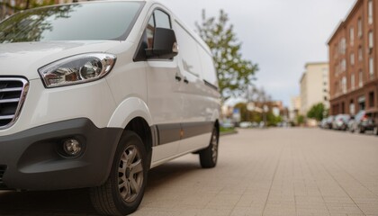 Delivery van in urban city environment commercial vehicle logistics transportation freight delivery urban shipping cargo van 
