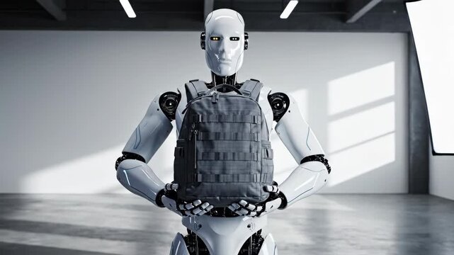 Futuristic robot movement in industrial interior showcasing advanced technology