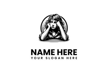 Melancholy Woman Logo Vector Illustration A brooding and introspective design