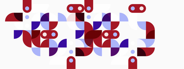 Abstract geometric shapes, purple, red, lavender hues. Minimalist design, clean lines, modern aesthetic. Pattern repeats, creating visual rhythm.