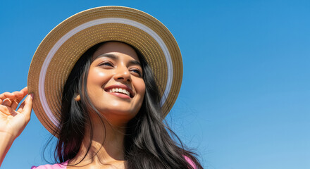 young woman with straw hat
