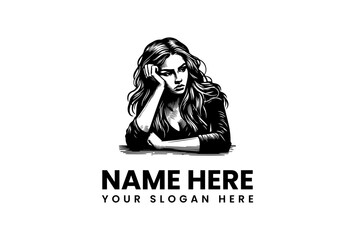 Melancholic Woman Portrait Logo Vector Illustration Template