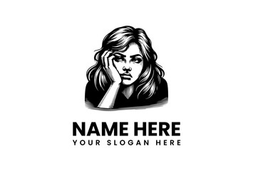Vector illustration logo of a bored woman, expressive portrait artwork