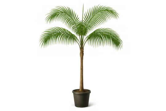 Potted palm plant creating a tropical and exotic atmosphere, symbolizing growth, freshness, and nature, transparent background