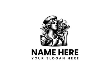 Nautical Lady Logo Vector Illustration - Vintage Sailor Woman Emblem