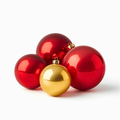 Festive Red and Gold Christmas Ornaments Isolated on White Background