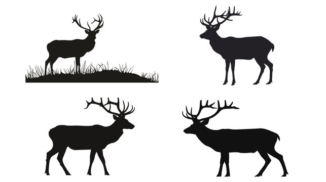 Black Deer Silhouette Isolated on White Background &mdash; Wildlife Outline Illustration