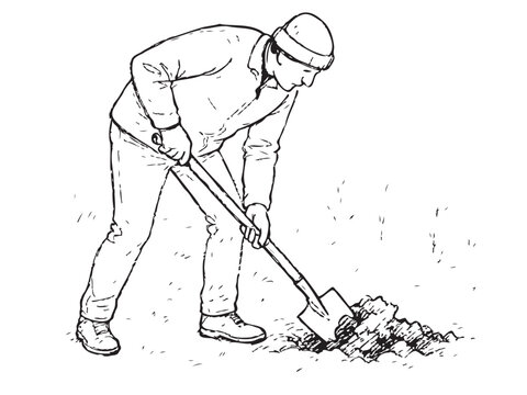 A man is digging a hole with a shovel. Concept of hard work and determination