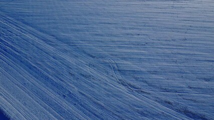 A breathtaking drone aerial view of a winter forest completely covered in fresh white snow. Tall trees form a dense, frozen canopy, their branches heavy with frost.
