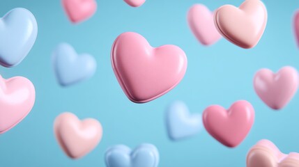 Soft pastel hearts floating in gentle gradient light, valentine, dreamy minimal romance