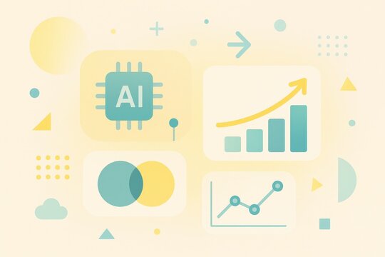 AI technology integration enhancing business metrics illustrating growth and innovation through abstract visual elements evoking future oriented digital transformation