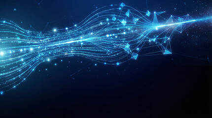 Futuristic Digital Art Representing a Timeline of Data Points Flowing with Glowing Blue Light into the Infinite Distance