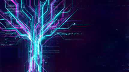 Digital Art Representation of Data Streams Branching Out in Cyan and Magenta from a Central Core in Abstract Design