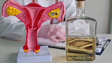 Alcohol and the female reproductive system and uterus. The effect of alcohol on the female reproductive system and uterine fibroids concept