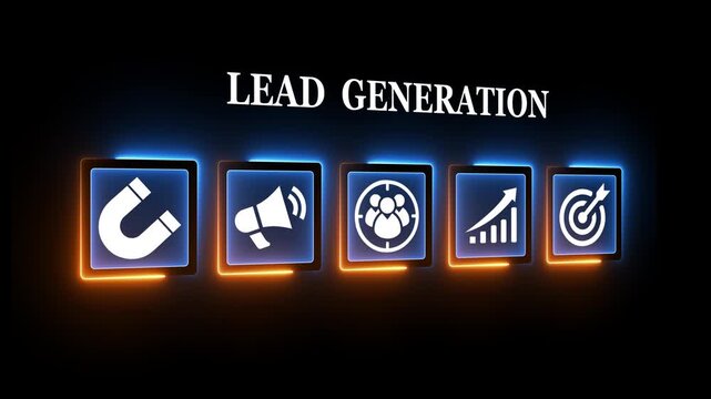 Lead Generation idea on the black background. Finding and identifying customers for business products or services. Motion graphics of leading concept. 4k video.