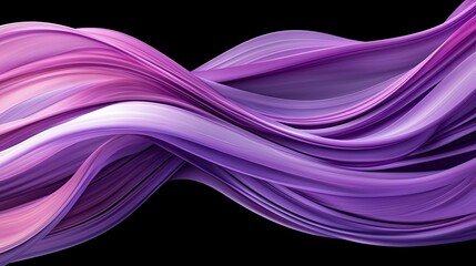 Abstract image of flowing ribbons in shades of purple and pink against a black background.