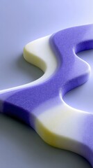 Close-up of a wavy foam shape with a purple, white and yellow color gradient, set against a blue background. The image is abstract and minimalist.