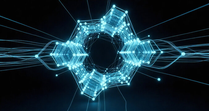 Digital Grid Data Stream: Abstract Technology Background with Connecting Hexagons