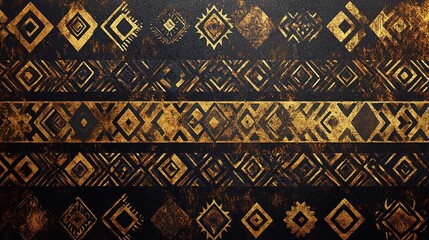 Abstract seamless pattern with dark brown and gold tribal geometric diamond shapes creating a rich ethnic texture background