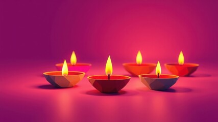 Diwali Celebration: Lit Diyas on a Festive Purple Background.