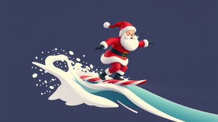 Santa Claus Surfing on a Wave - A Festive Holiday Scene.