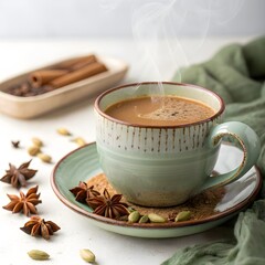 Cozy Winter Chai with Cardamom and Clove in Warm Isolated Setting