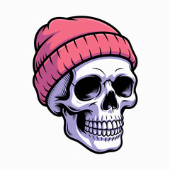 A striking artistic representation of a skull wearing a pink beanie, blending edgy aesthetics with modern vibes, appealing to creativity and individuality.