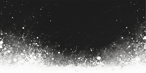 Black ink splash on a white background with a dark, magic galaxy of stars and snowflakes in winter night sky motion