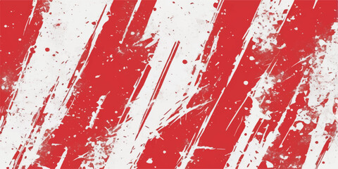 Red and white grunge texture background with blood splatter ink drops and dirty paint design
