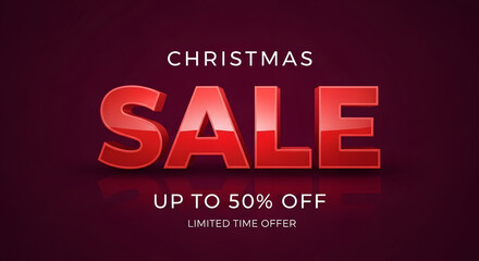 Christmas Sale Banner with Bold 3D Red Typography on Dark Purple Background