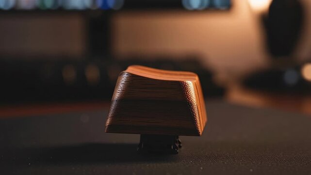 Custom Wooden Keycap on a Desk for Mechanical Keyboard Setup