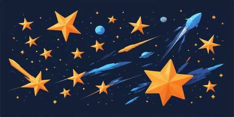 A seamless vector illustration of yellow stars and celestial bodies creating a night sky pattern for European Union flag design