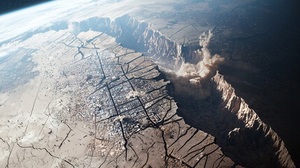 Impact of an earthquake on urban landscape viewed from space near fault line