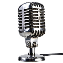 Vintage microphone with a shiny, metallic finish over a dark background