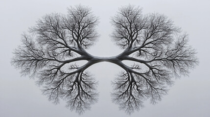 Nature's lungs in a foggy landscape showcasing interconnected tree branches