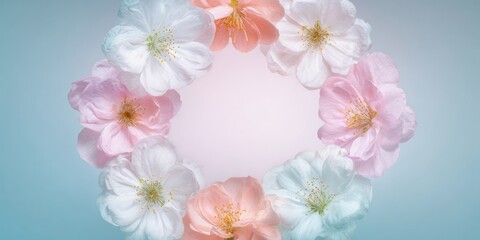 Delicate blooms in a circular design on soft backdrop