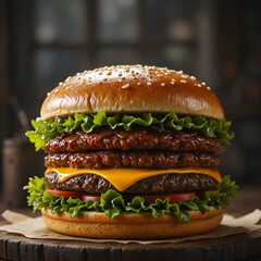 hamburger on black background