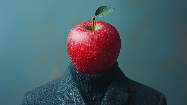 Creative artistic concept featuring a person with an apple for a head
