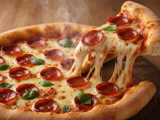 pizza with salami and tomatoes