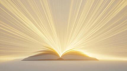 Open book radiating light on a soft surface in a serene atmosphere