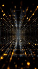 Intricate golden grid pattern glowing in dark space