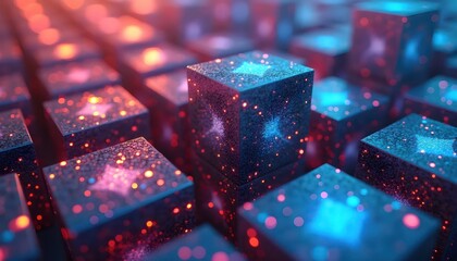 Neural Pathway Light Patterns Evolving Through a Cubic Simulation Realm