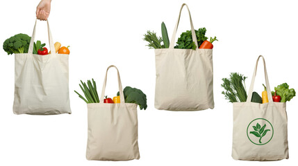 Sustainable grocery shopping eco-friendly reusable bags with fresh produce urban market shopping lifestyle outdoor recycle concept
