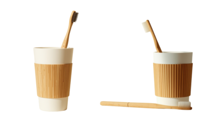 Sustainable living eco-friendly recycle solutions with bamboo toothbrushes in a minimalist bathroom setting