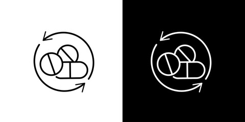 Medication Rotation Pill Icon with Circular Arrows, Drug Renewal Symbol