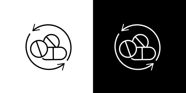 Medication Rotation Pill Icon with Circular Arrows, Drug Renewal Symbol
